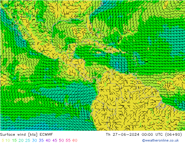 Vent 10 m ECMWF jeu 27.06.2024 00 UTC