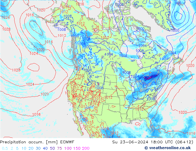 Precipitation accum. ECMWF Su 23.06.2024 18 UTC