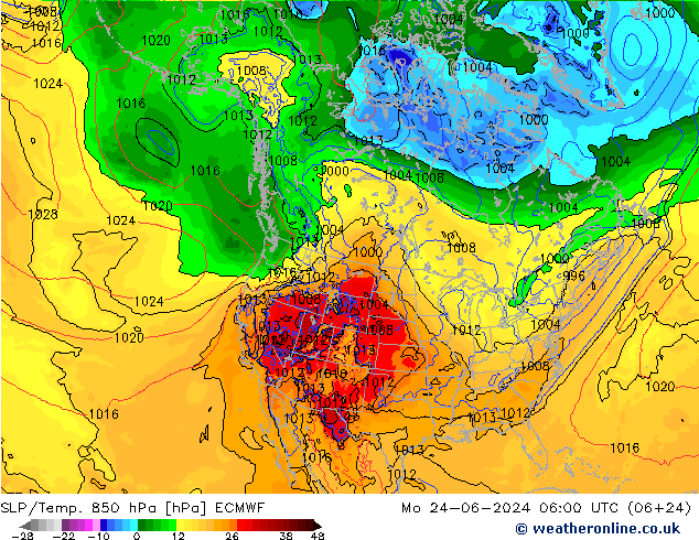 SLP/Temp. 850 hPa ECMWF pon. 24.06.2024 06 UTC