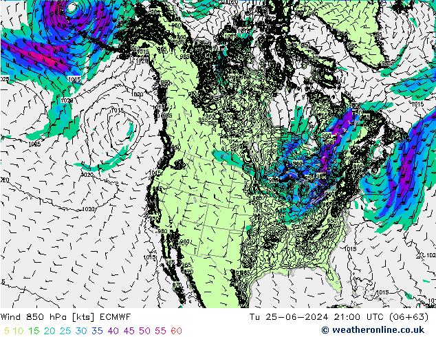 Wind 850 hPa ECMWF Tu 25.06.2024 21 UTC