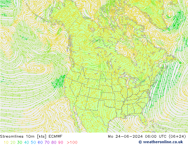 Streamlines 10m ECMWF Mo 24.06.2024 06 UTC