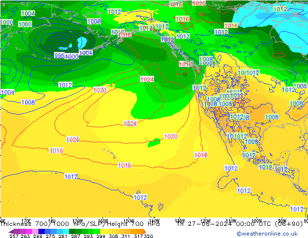 Thck 700-1000 hPa ECMWF Th 27.06.2024 00 UTC