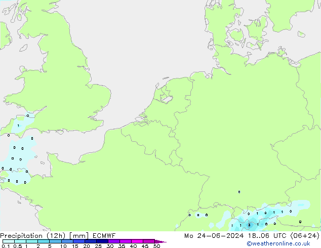 Precipitation (12h) ECMWF Mo 24.06.2024 06 UTC