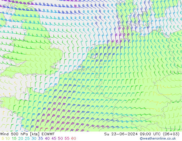 风 500 hPa ECMWF 星期日 23.06.2024 09 UTC