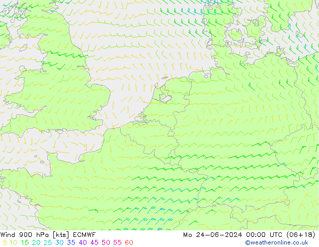 Wind 900 hPa ECMWF Mo 24.06.2024 00 UTC