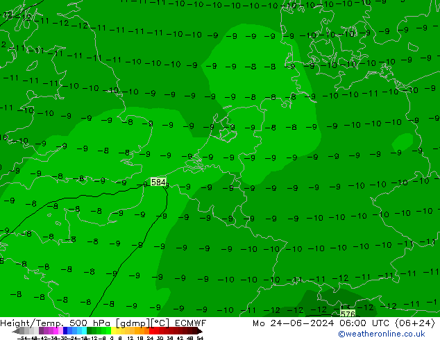 Z500/Rain (+SLP)/Z850 ECMWF Mo 24.06.2024 06 UTC