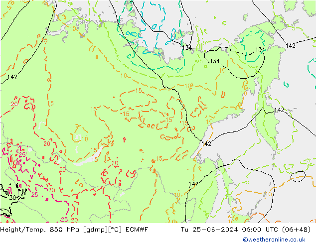 Z500/Rain (+SLP)/Z850 ECMWF wto. 25.06.2024 06 UTC