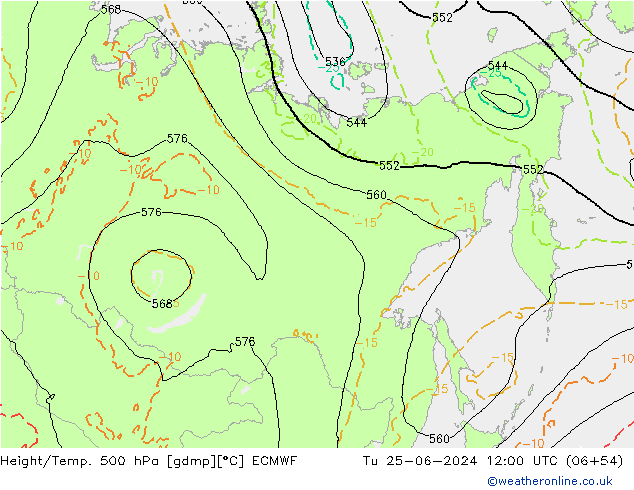 Height/Temp. 500 hPa ECMWF Tu 25.06.2024 12 UTC