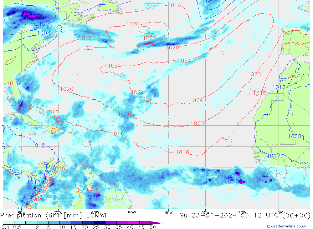 Z500/Rain (+SLP)/Z850 ECMWF Dom 23.06.2024 12 UTC