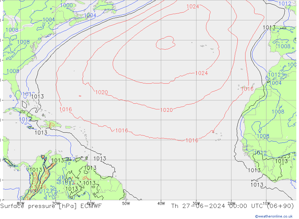 Surface pressure ECMWF Th 27.06.2024 00 UTC