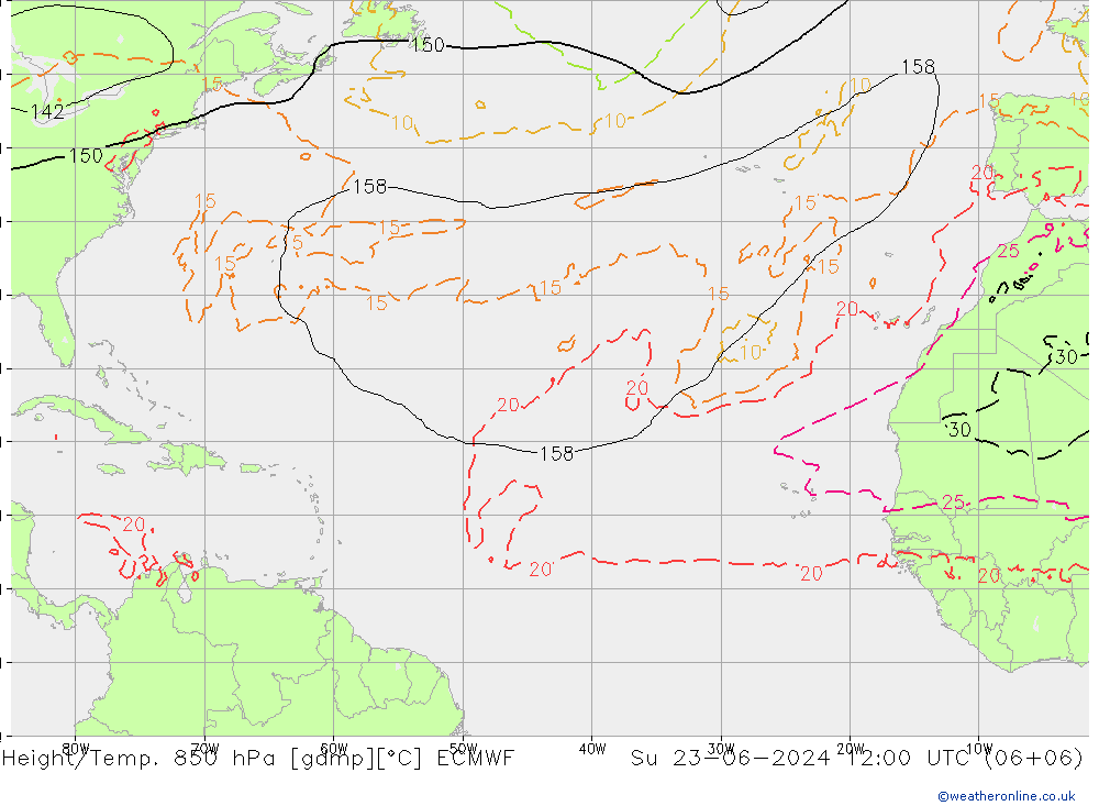 Z500/Rain (+SLP)/Z850 ECMWF Dom 23.06.2024 12 UTC