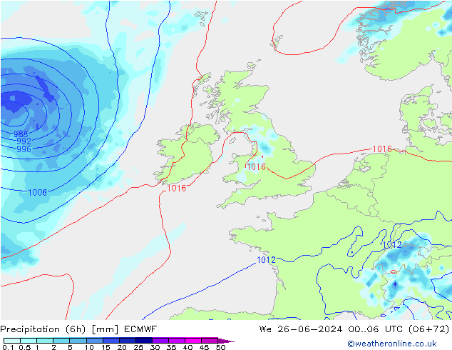 Z500/Rain (+SLP)/Z850 ECMWF We 26.06.2024 06 UTC