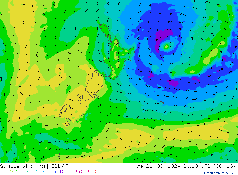 Vento 10 m ECMWF mer 26.06.2024 00 UTC