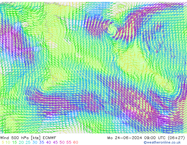 Rüzgar 500 hPa ECMWF Pzt 24.06.2024 09 UTC