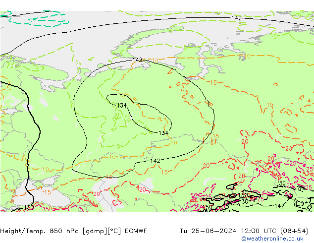 Z500/Yağmur (+YB)/Z850 ECMWF Sa 25.06.2024 12 UTC