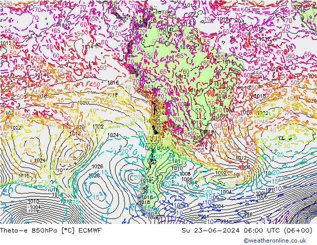 Theta-e 850hPa ECMWF Su 23.06.2024 06 UTC