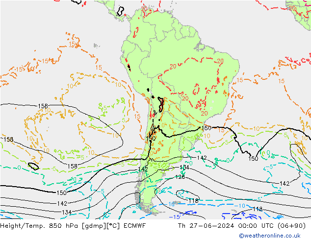 Z500/Rain (+SLP)/Z850 ECMWF Čt 27.06.2024 00 UTC