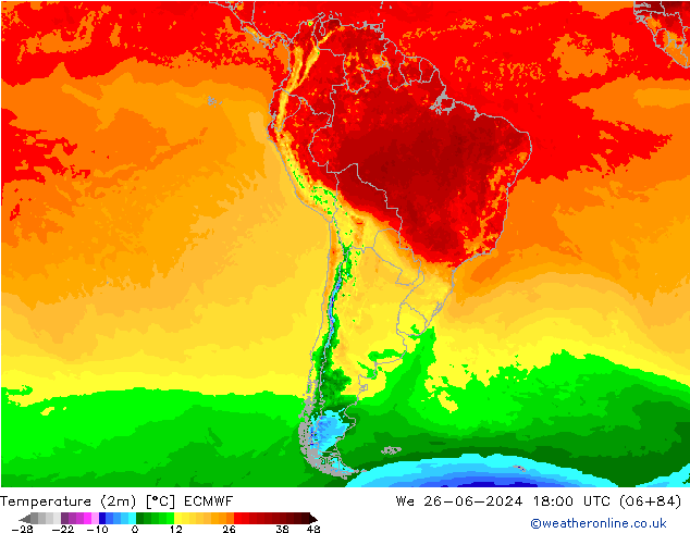 Temperatura (2m) ECMWF mié 26.06.2024 18 UTC