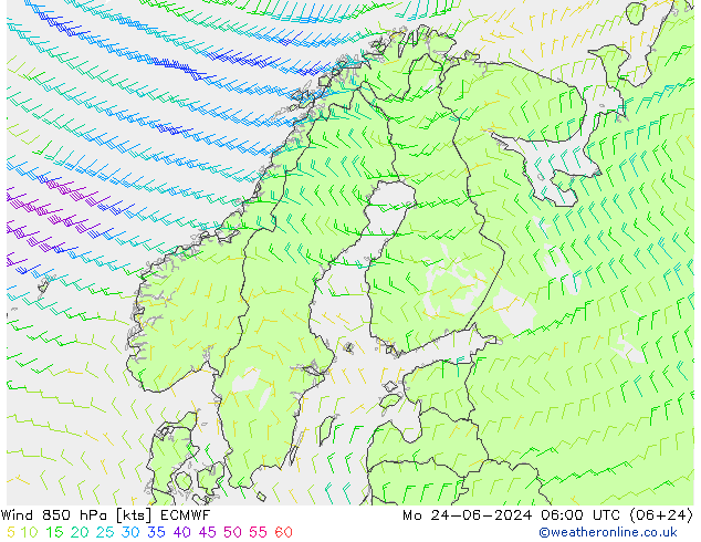 Rüzgar 850 hPa ECMWF Pzt 24.06.2024 06 UTC