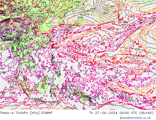 Theta-e 700hPa ECMWF Th 27.06.2024 00 UTC