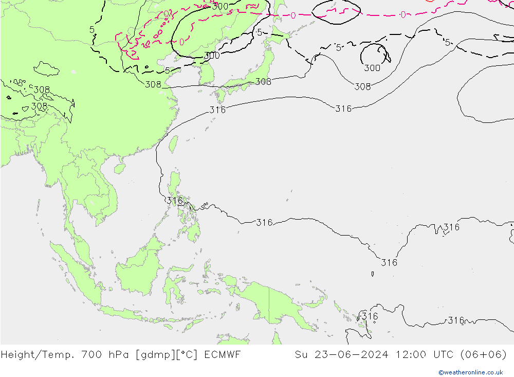 Height/Temp. 700 hPa ECMWF Su 23.06.2024 12 UTC