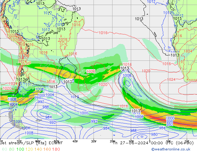 Jet stream ECMWF Qui 27.06.2024 00 UTC