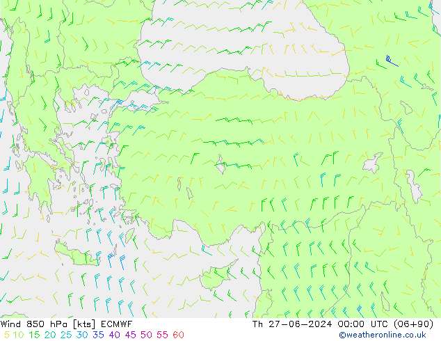 Wind 850 hPa ECMWF Th 27.06.2024 00 UTC