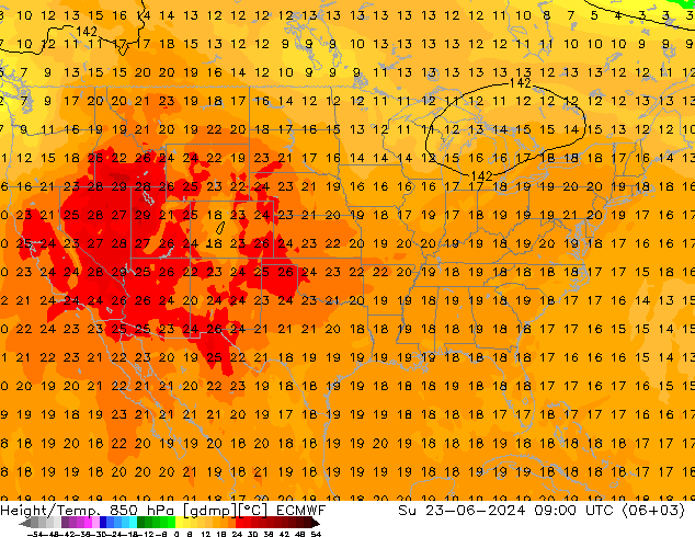 Height/Temp. 850 hPa ECMWF Su 23.06.2024 09 UTC