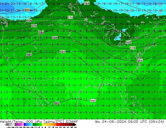 Height/Temp. 500 гПа ECMWF пн 24.06.2024 06 UTC