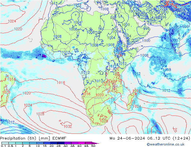 Z500/Rain (+SLP)/Z850 ECMWF Mo 24.06.2024 12 UTC