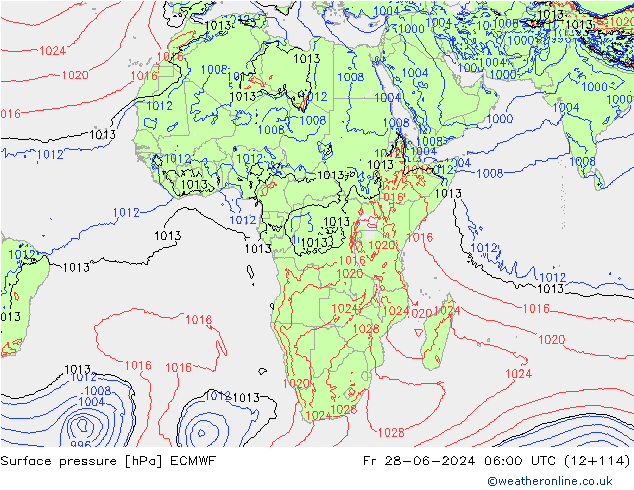 Atmosférický tlak ECMWF Pá 28.06.2024 06 UTC