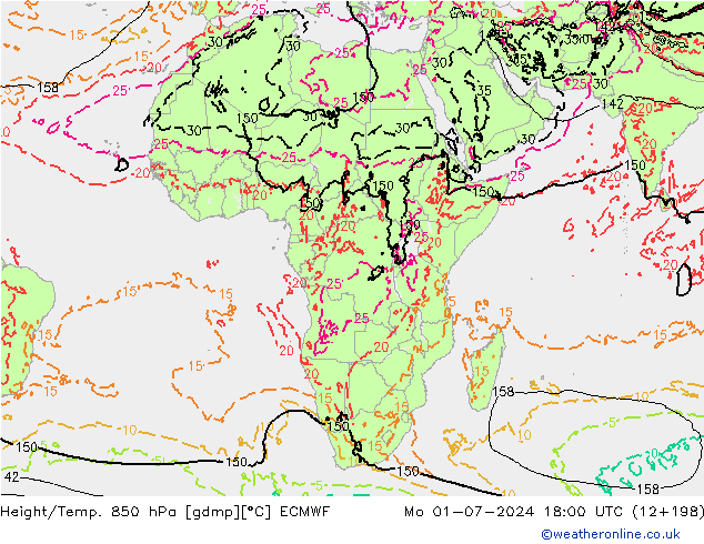 Geop./Temp. 850 hPa ECMWF lun 01.07.2024 18 UTC