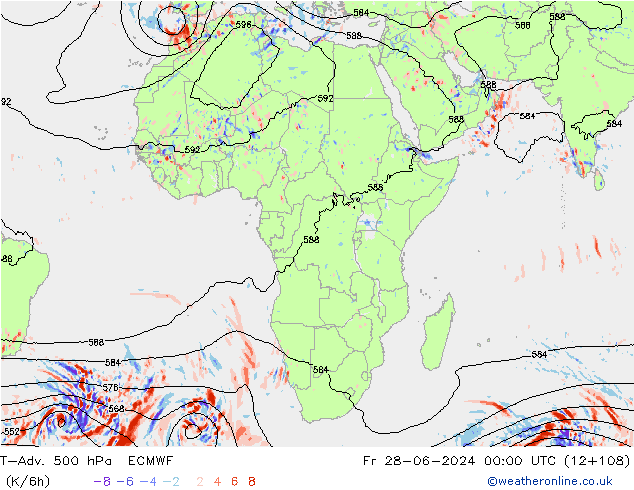 T-Adv. 500 hPa ECMWF Fr 28.06.2024 00 UTC