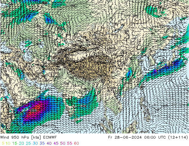 Wind 950 hPa ECMWF Fr 28.06.2024 06 UTC