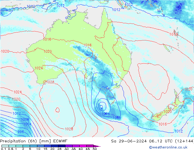 Precipitation (6h) ECMWF Sa 29.06.2024 12 UTC