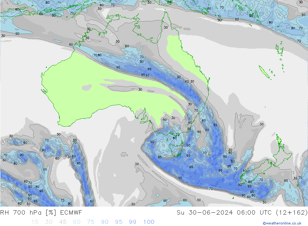 RH 700 hPa ECMWF Su 30.06.2024 06 UTC