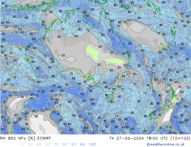 RH 850 hPa ECMWF Th 27.06.2024 18 UTC