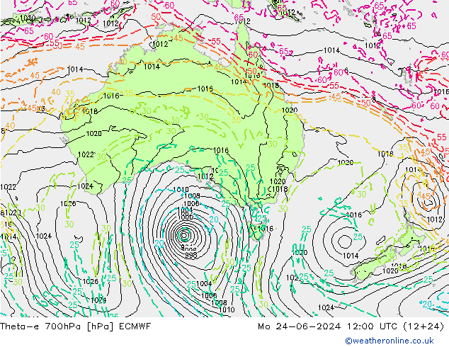 Theta-e 700hPa ECMWF lun 24.06.2024 12 UTC