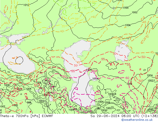 Theta-e 700hPa ECMWF Sa 29.06.2024 06 UTC