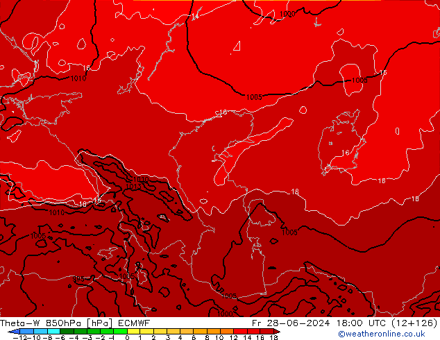 Theta-W 850hPa ECMWF Fr 28.06.2024 18 UTC