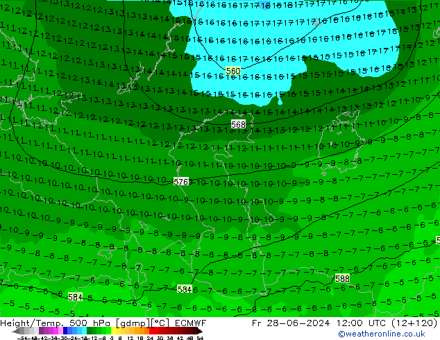 Z500/Rain (+SLP)/Z850 ECMWF ven 28.06.2024 12 UTC