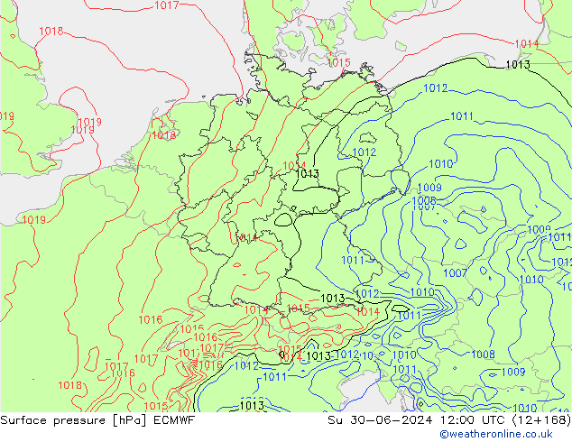 Luchtdruk (Grond) ECMWF zo 30.06.2024 12 UTC