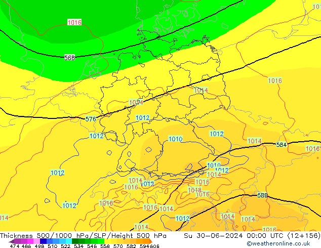 Espesor 500-1000 hPa ECMWF dom 30.06.2024 00 UTC