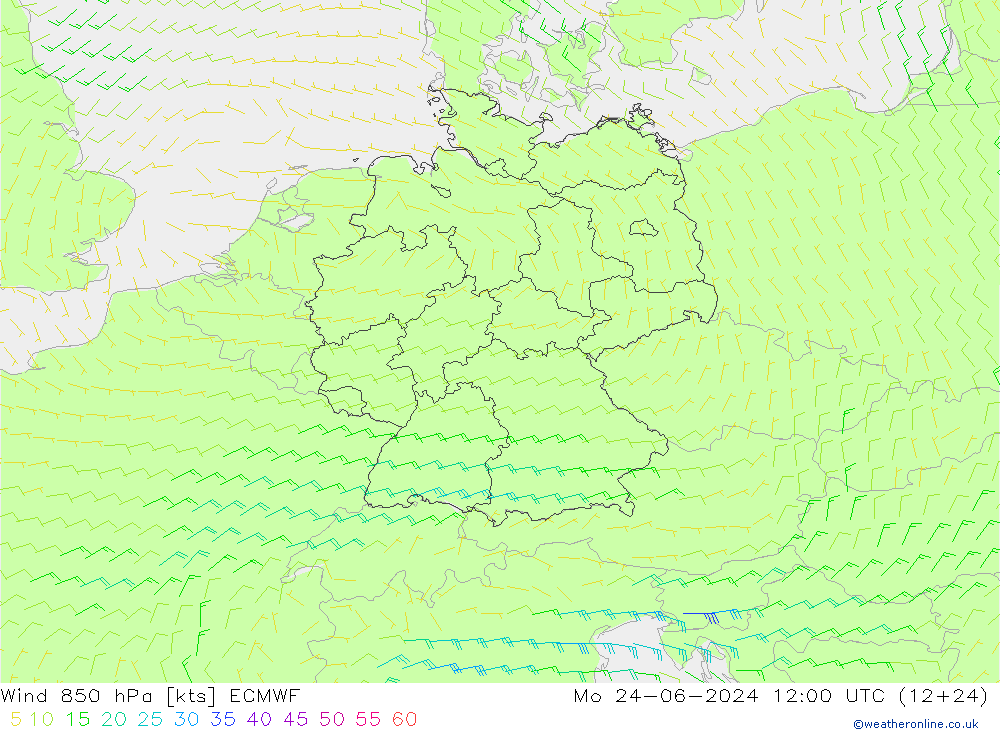Wind 850 hPa ECMWF Mo 24.06.2024 12 UTC