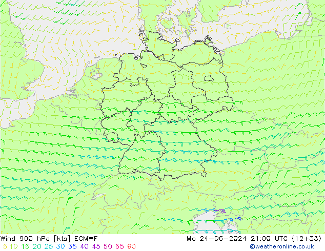 wiatr 900 hPa ECMWF pon. 24.06.2024 21 UTC