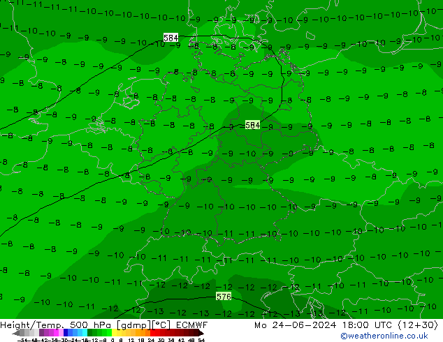 Z500/Rain (+SLP)/Z850 ECMWF пн 24.06.2024 18 UTC