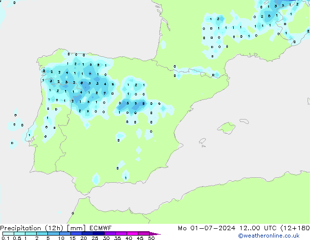 Precipitation (12h) ECMWF Mo 01.07.2024 00 UTC