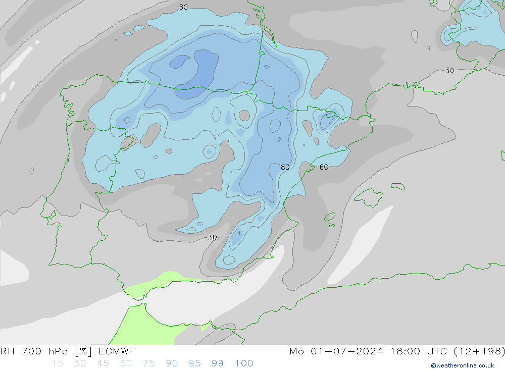 RH 700 hPa ECMWF Mo 01.07.2024 18 UTC