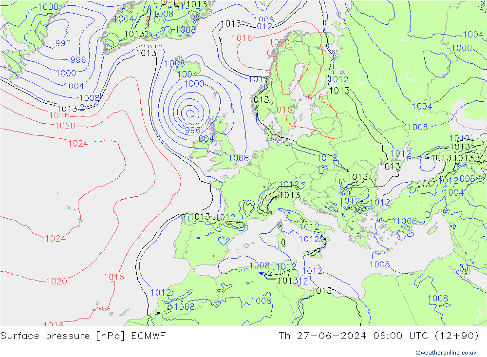 Yer basıncı ECMWF Per 27.06.2024 06 UTC