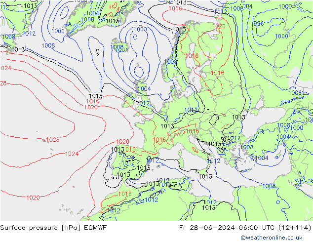 Pressione al suolo ECMWF ven 28.06.2024 06 UTC